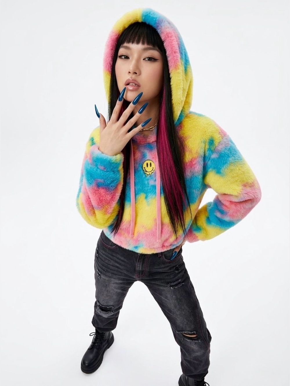 New🔥🫠 Smiley World Tye Dye Plush Hoodie